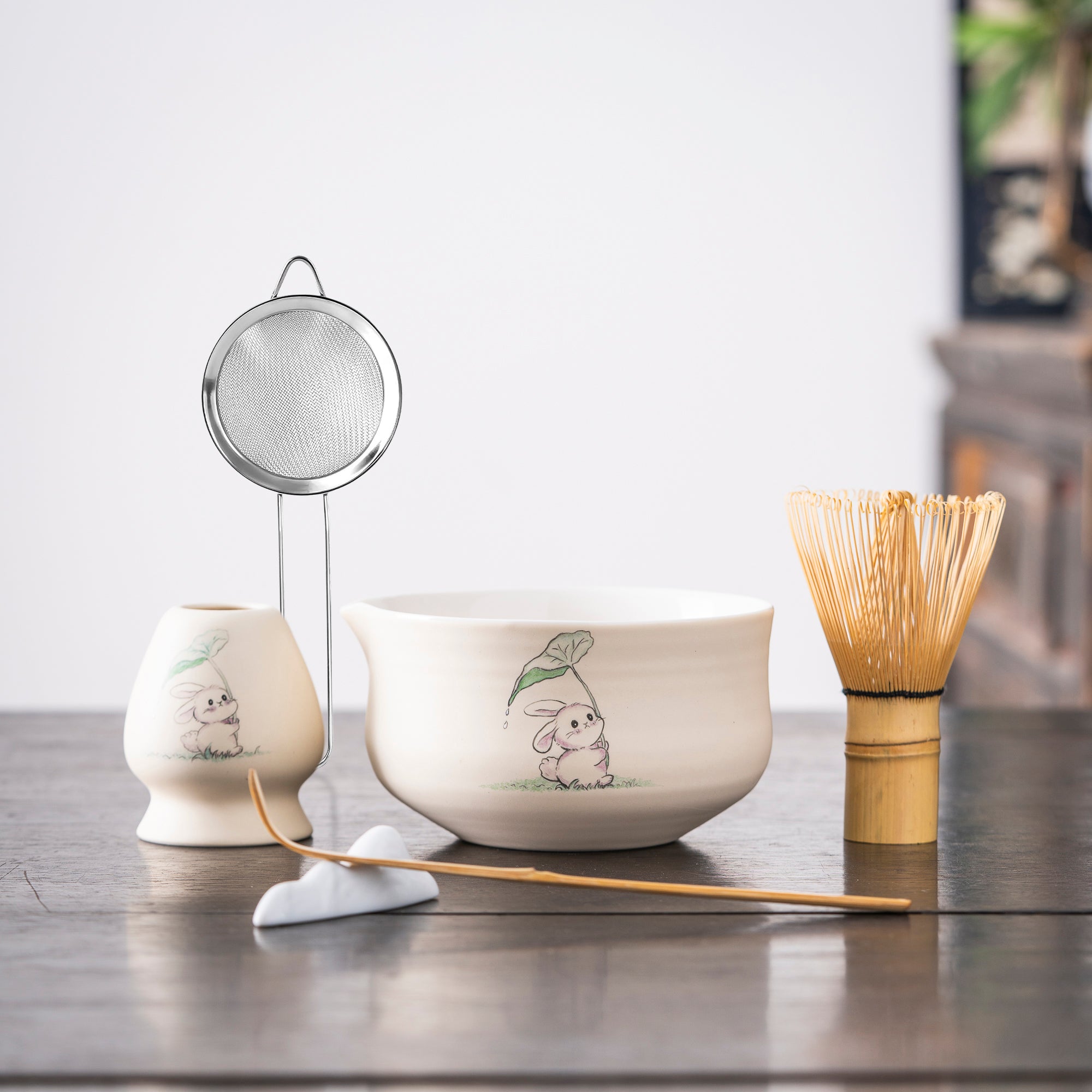 Hand - painted Bunny with Leaf Matcha Kit