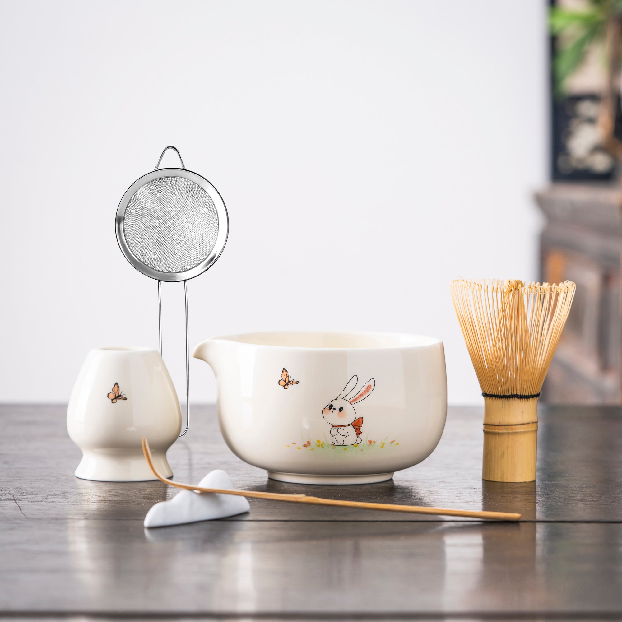 Hand - painted Bunny & Butterfly Matcha Kit