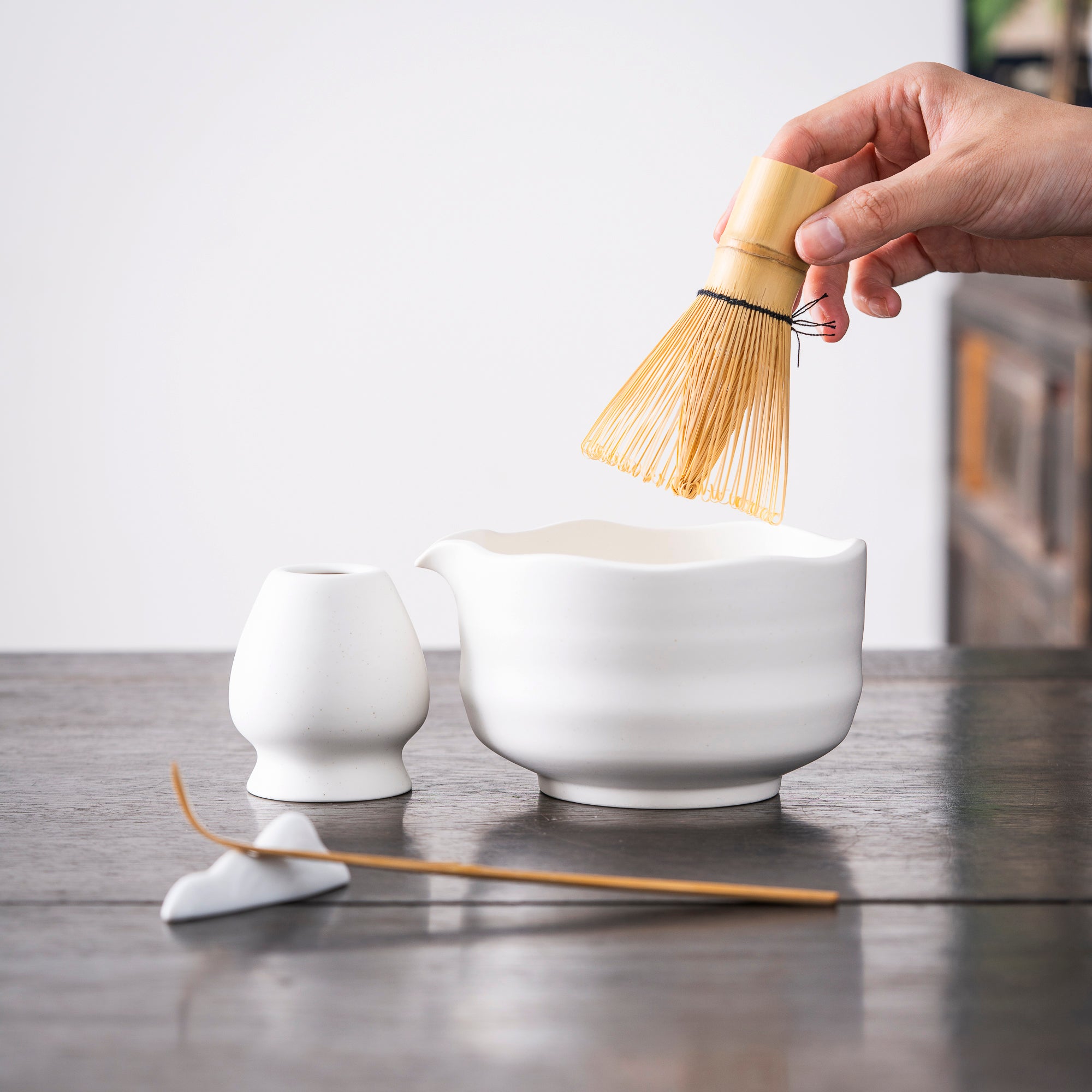 Pure White Ceramic Matcha Whisk Set