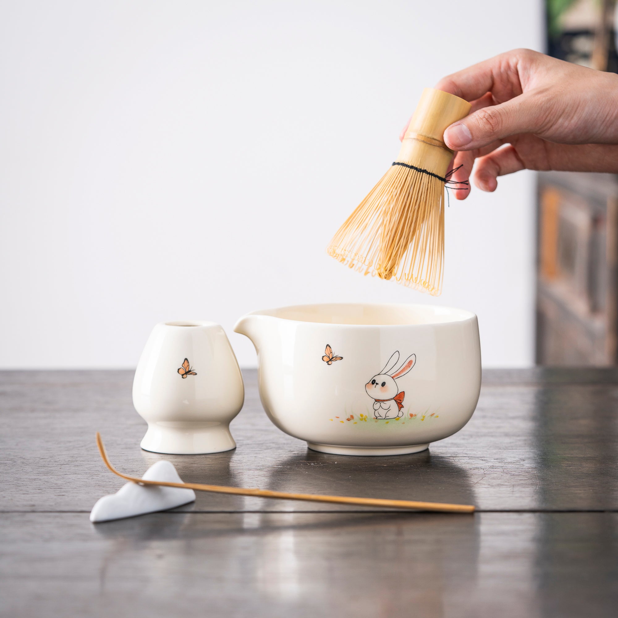 Hand - painted Bunny & Butterfly Matcha Kit