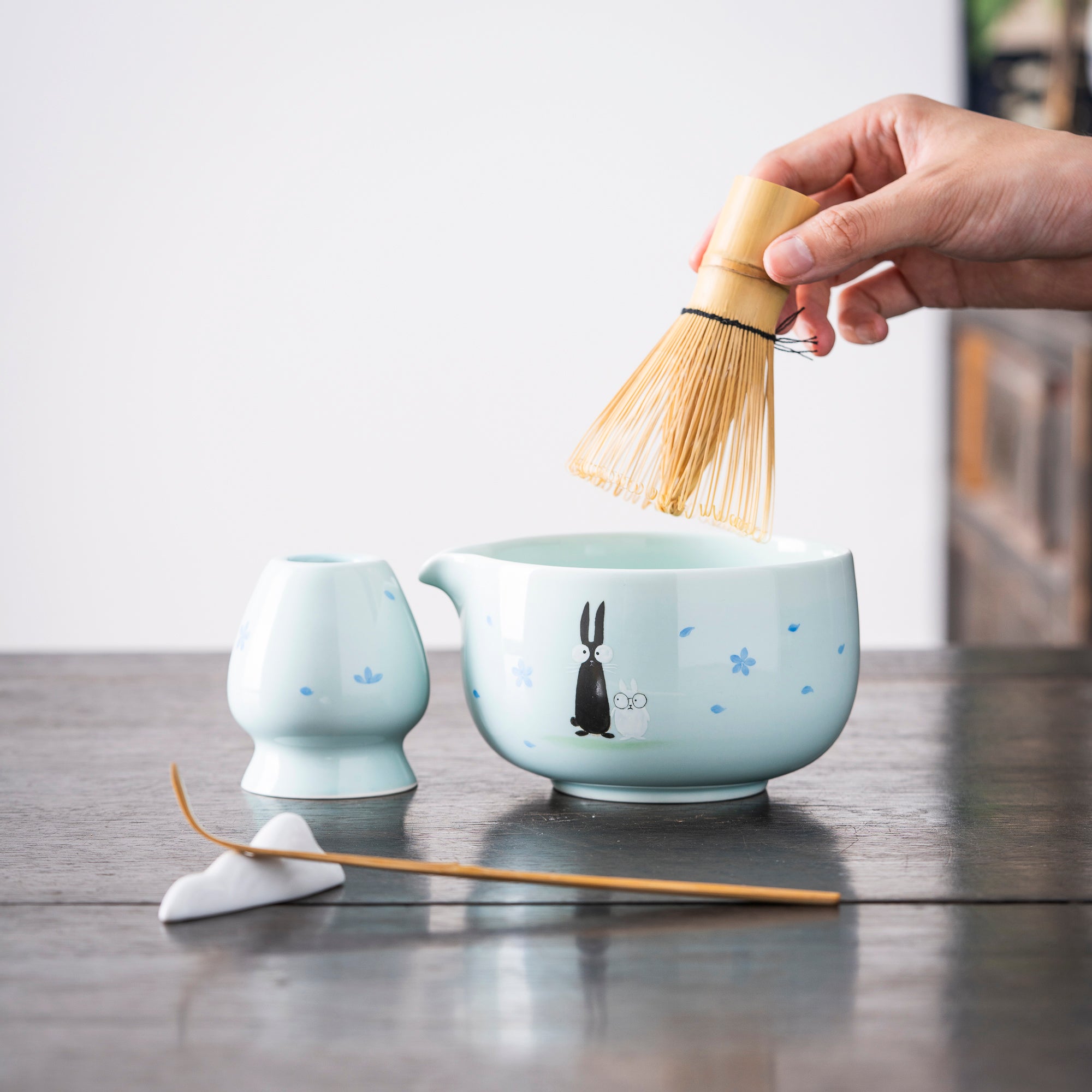 Hand - drawn Bunny & Flower Matcha Set