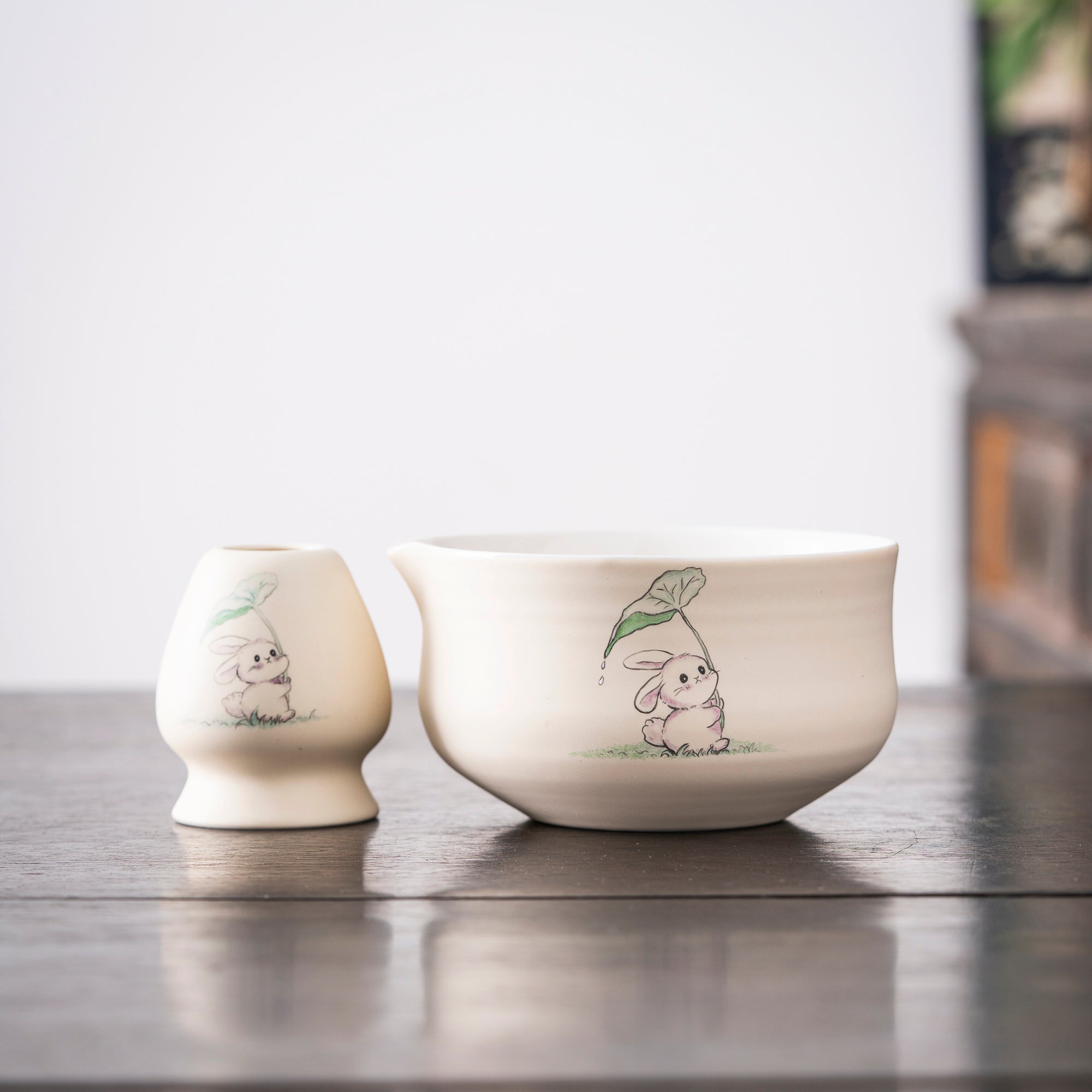 Hand - painted Bunny with Leaf Matcha Kit