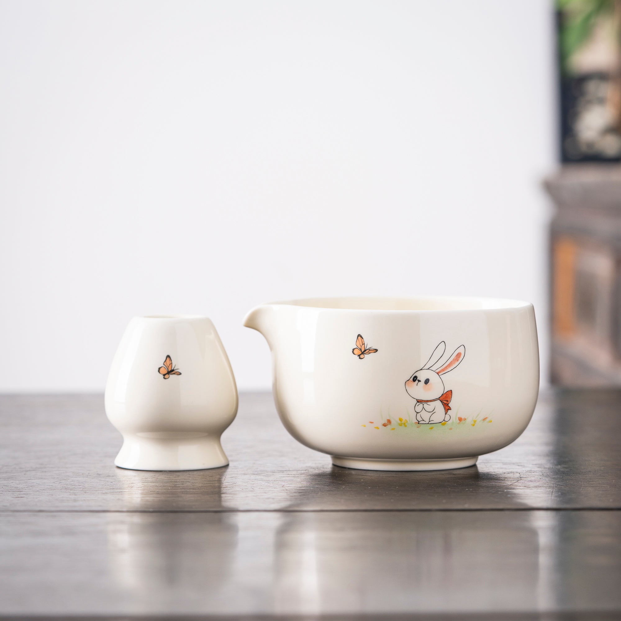 Hand - painted Bunny & Butterfly Matcha Kit