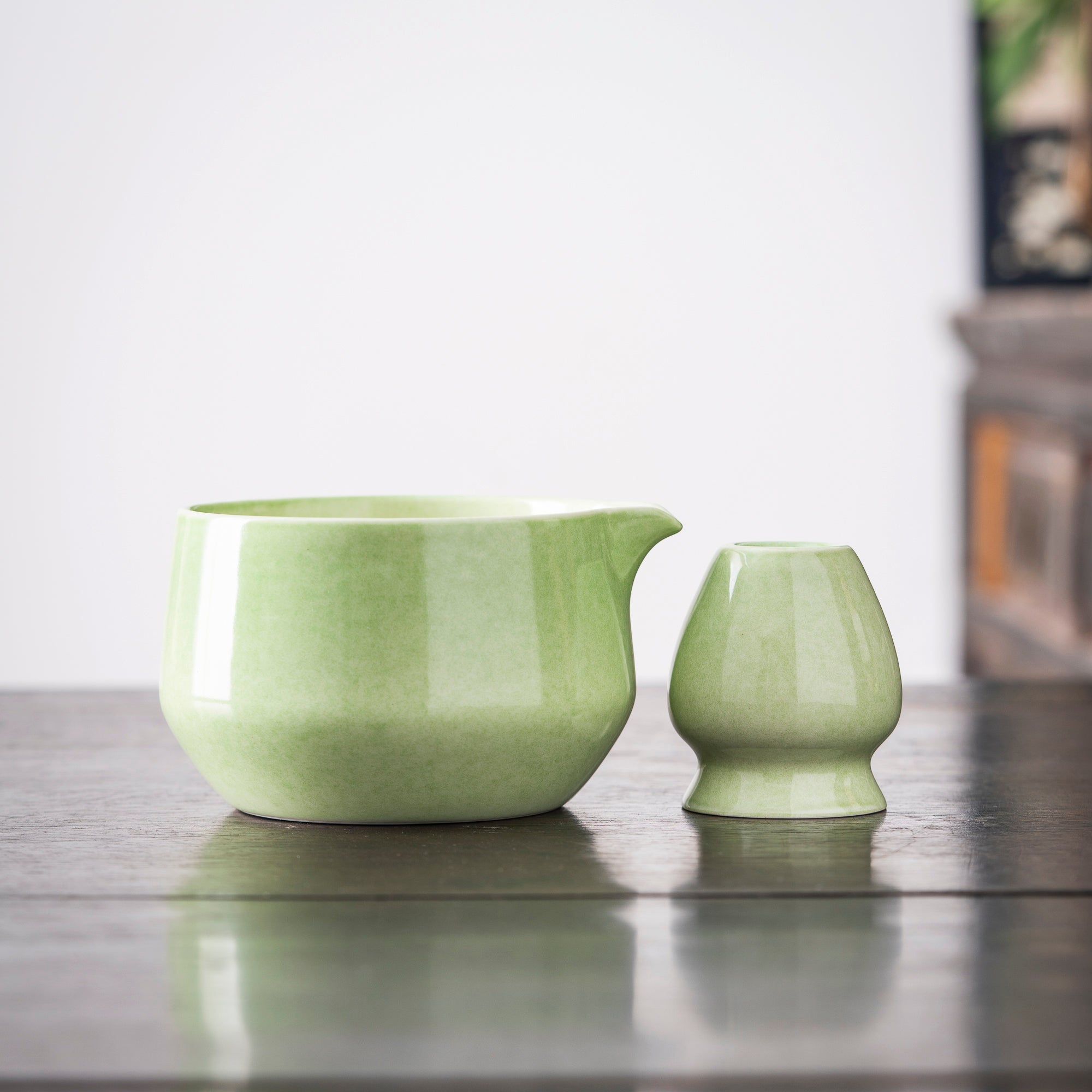 Hand - painted Black Cat & Colorful Dots Light Green Matcha Kit