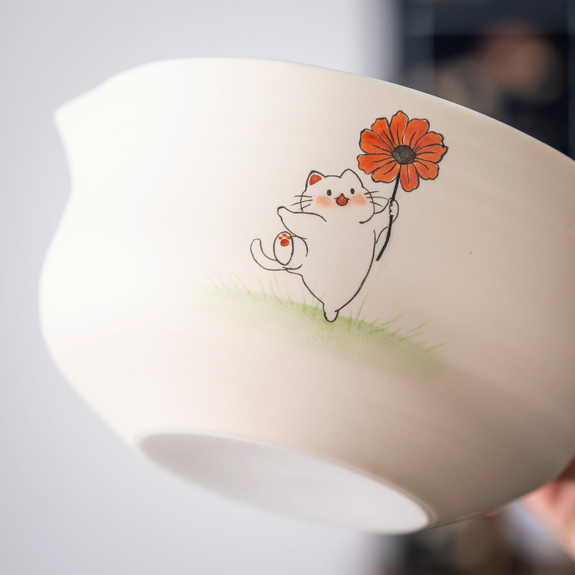 Hand - painted Cat & Flower Matcha Whisk Set