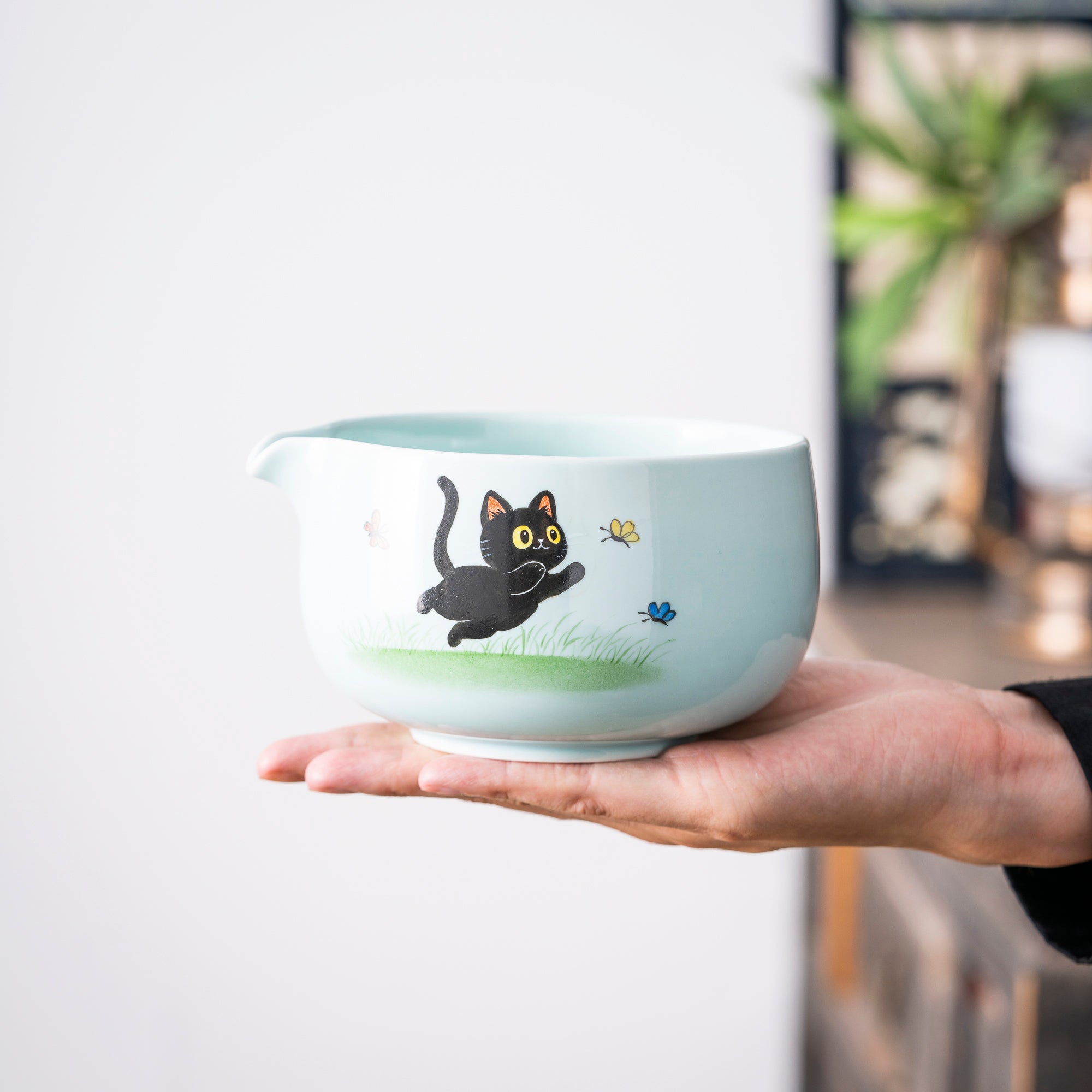 Hand - painted Black Cat & Butterfly Matcha Whisk Set