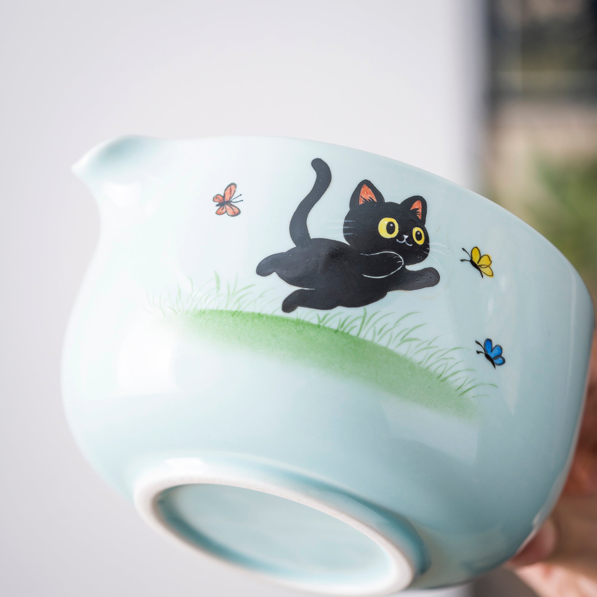 Hand - painted Black Cat & Butterfly Matcha Whisk Set