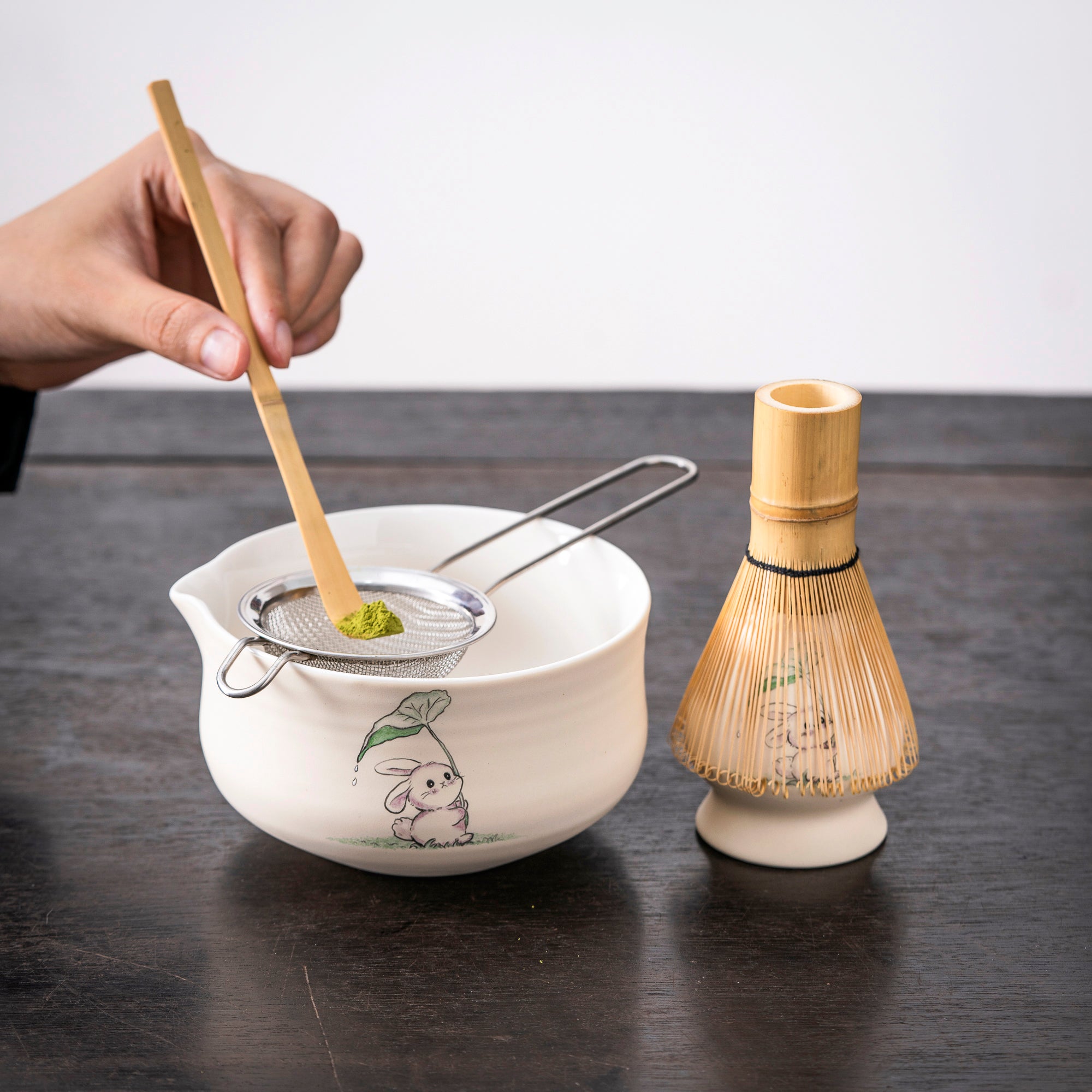 Hand - painted Bunny with Leaf Matcha Kit
