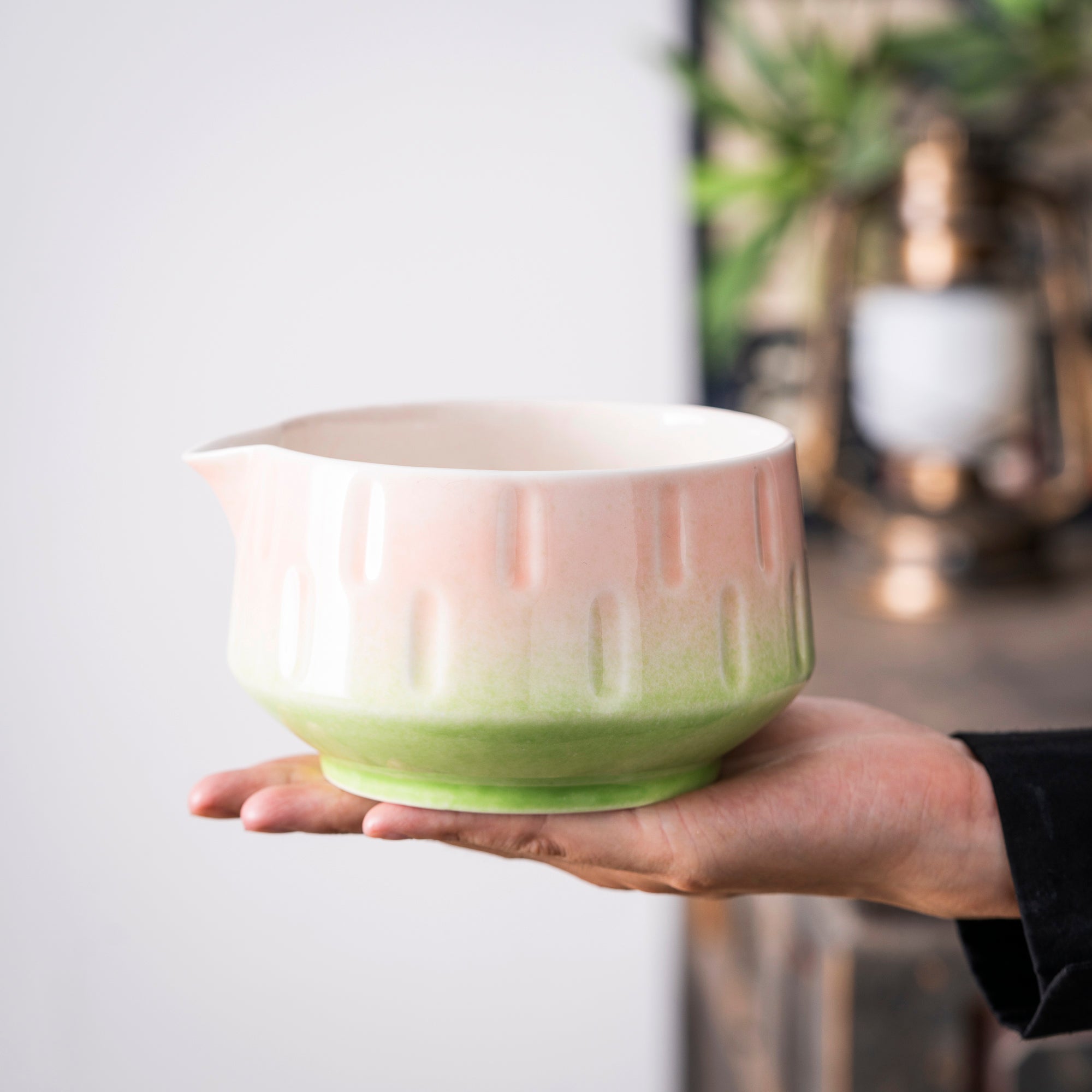 Gradient Pink - Green Ridged Matcha Whisk Set