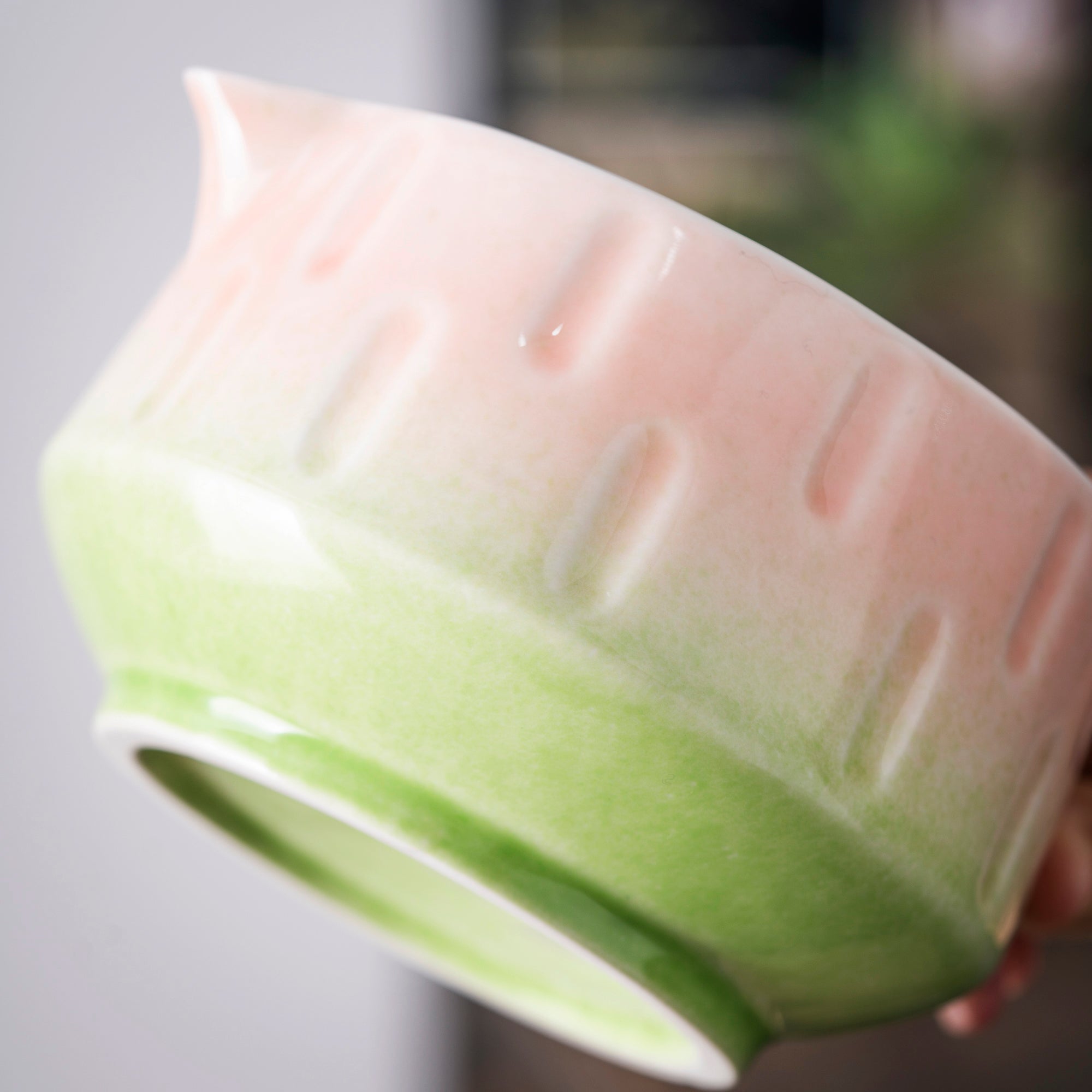 Gradient Pink - Green Ridged Matcha Whisk Set