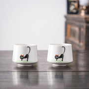 Hand - Painted Black Cat Ceramic Cup