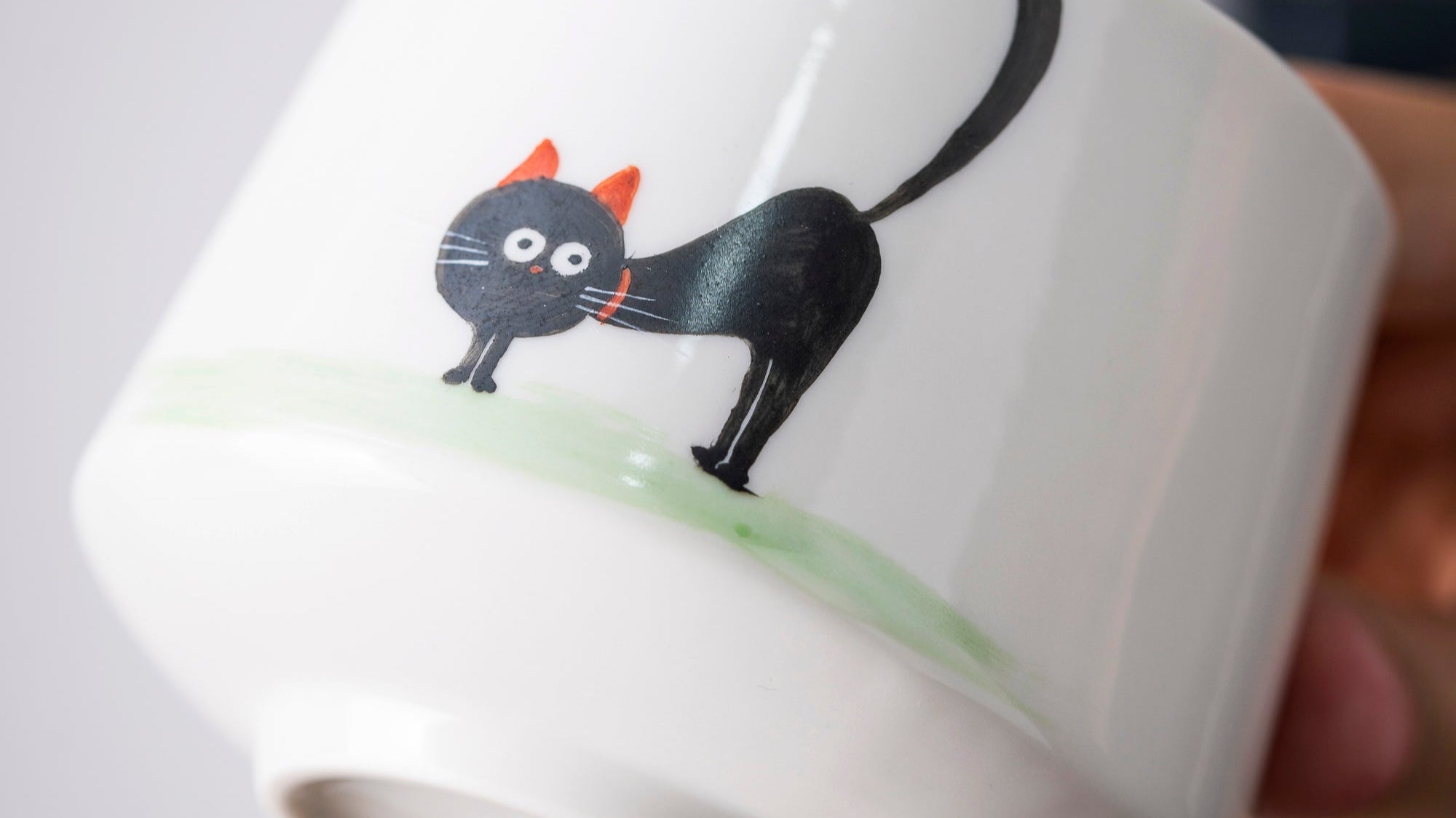 Hand - Painted Black Cat Ceramic Cup