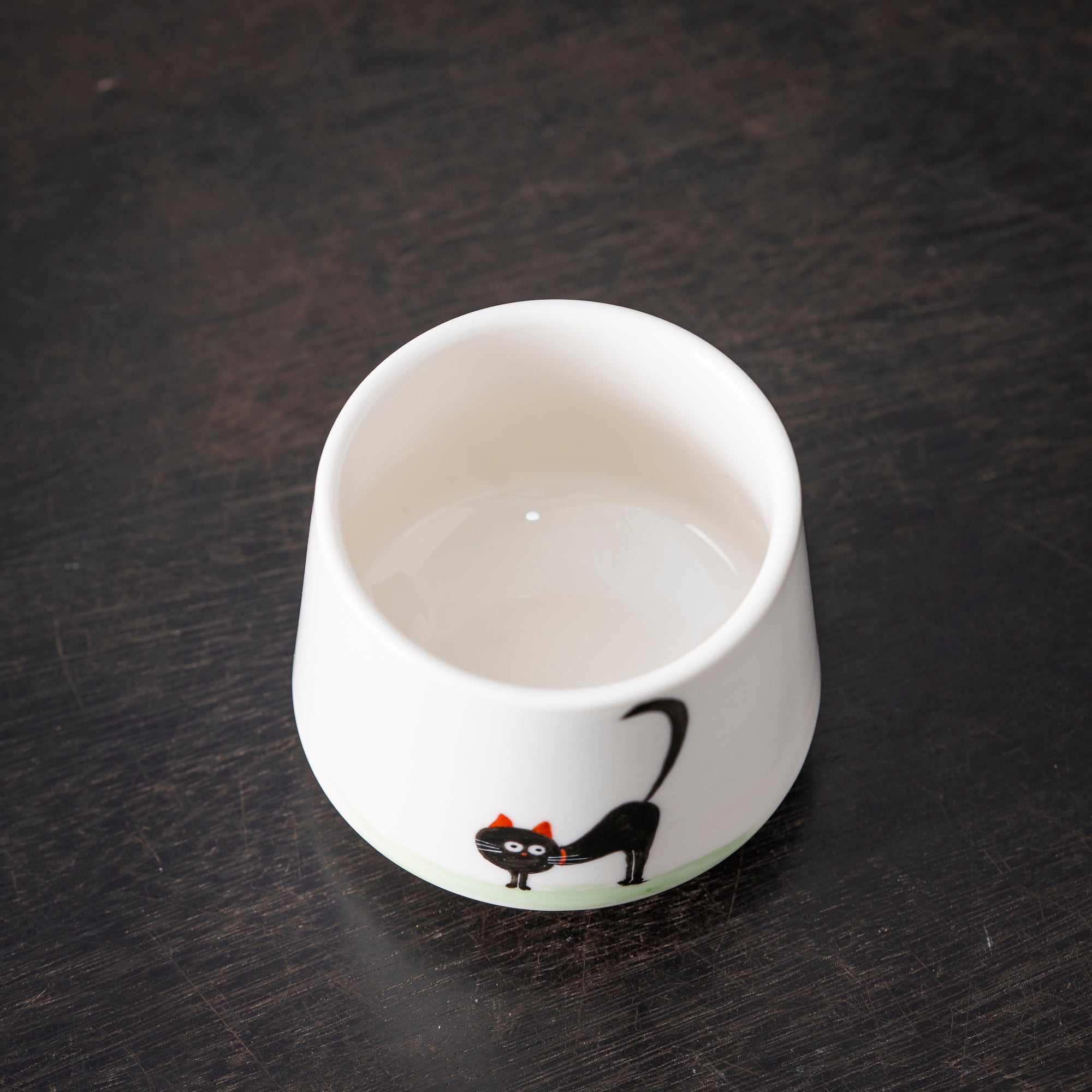 Hand - Painted Black Cat Ceramic Cup