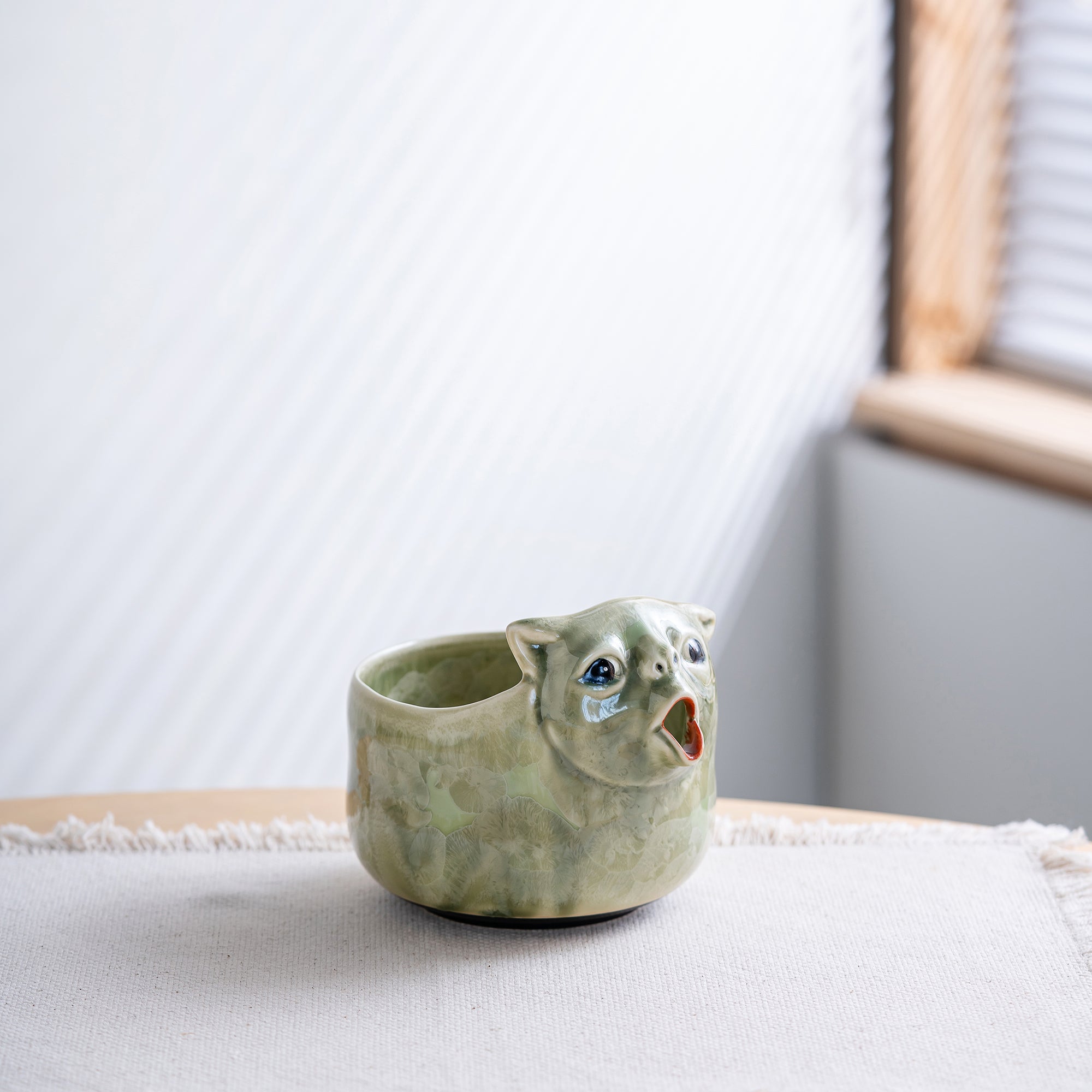 Green Ceramic 3D Cat Matcha Bowl Set, Japanese Tea Ceremony Kit