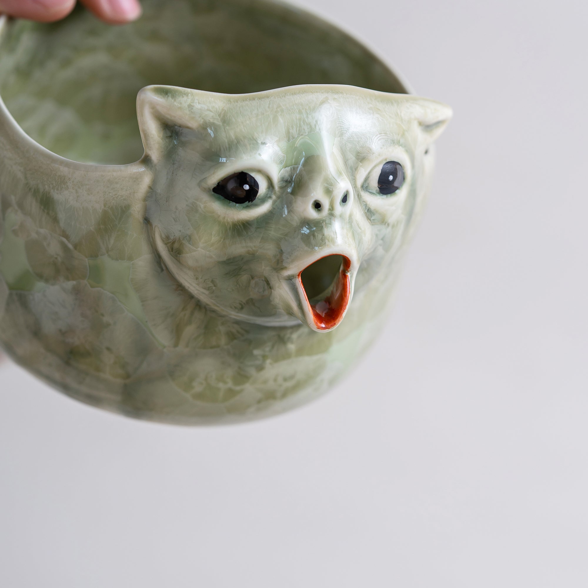 Green Ceramic 3D Cat Matcha Bowl Set, Japanese Tea Ceremony Kit