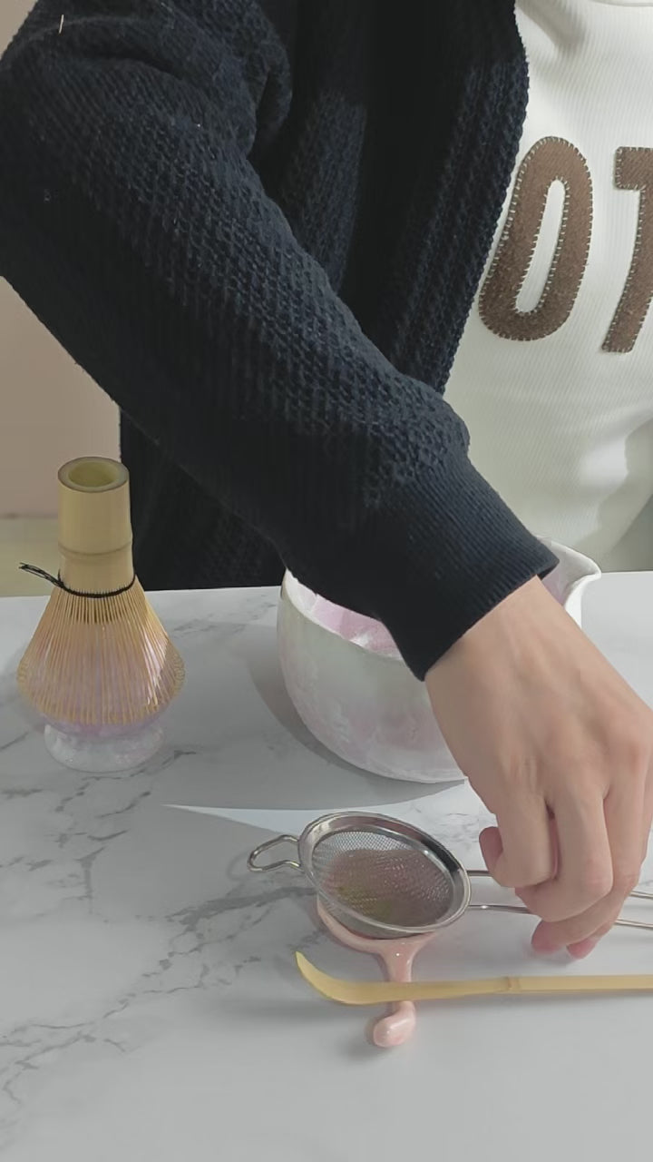 Load video: Purple Crystalline Glaze Matcha Bowl Set with Whisk